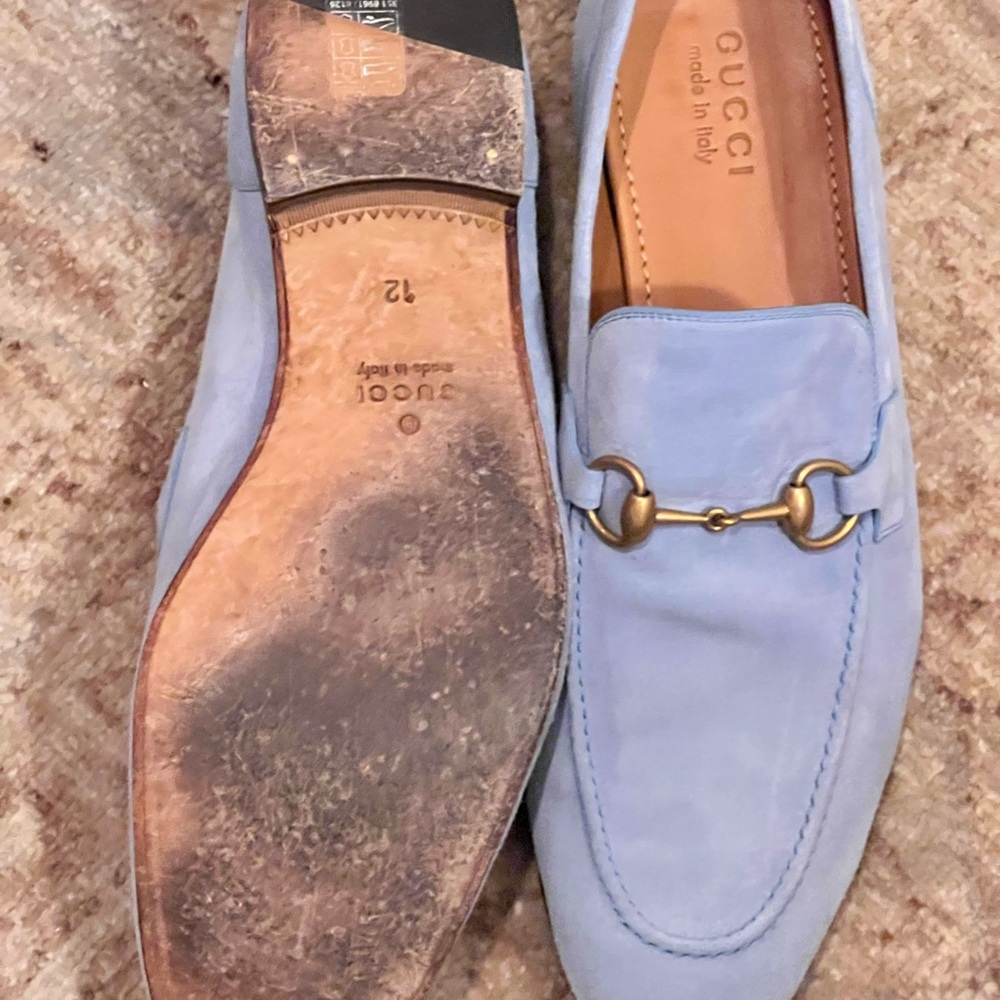 Gucci Jordaan Suede Loafers with Gold Horsebit Detail size 12 UK - Picture 6 of 7